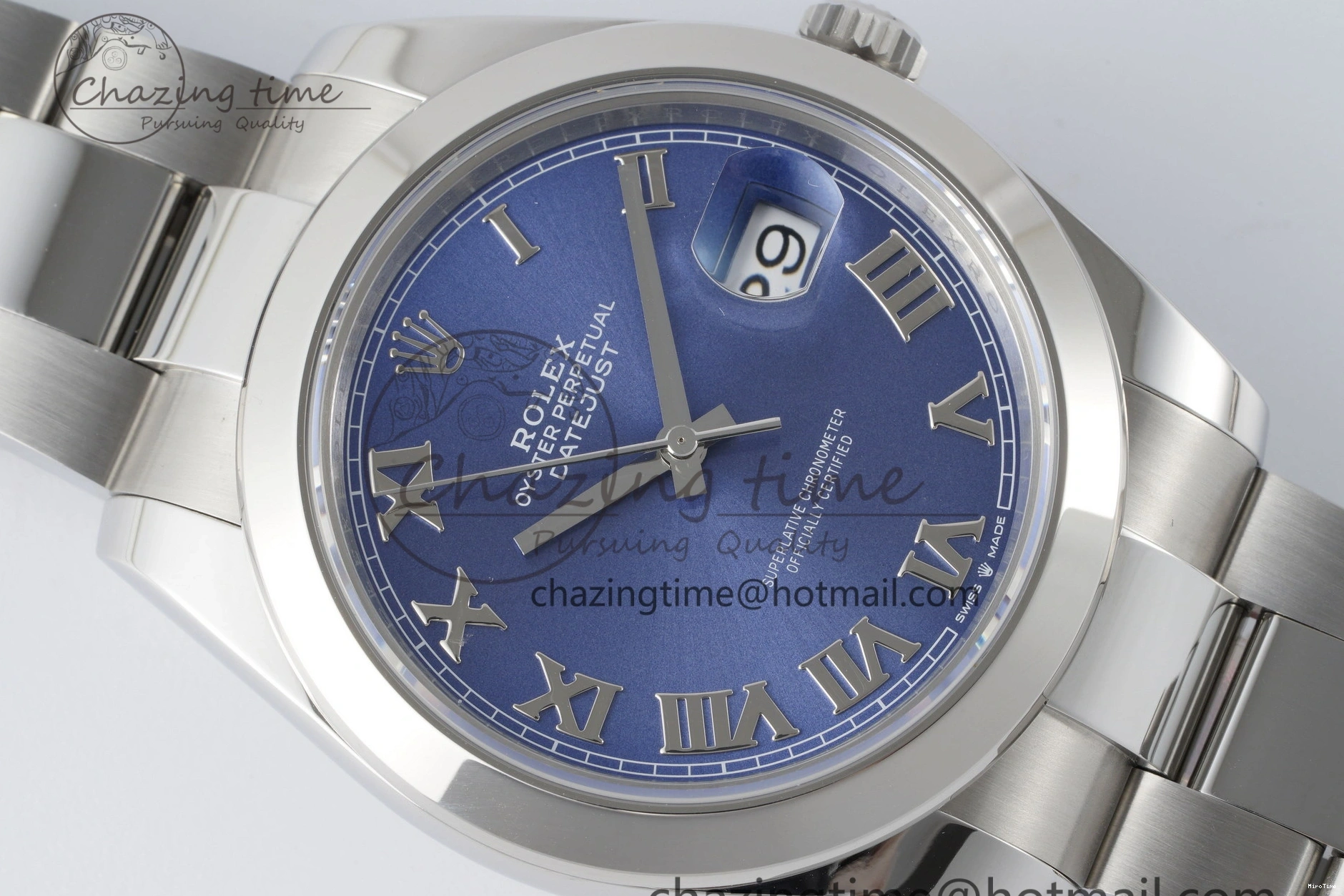 MiroTime 0423 Modern DateJust 41 SS Polished Bezel KING 1:1 Best Edition 904L Steel Blue Roman Dial on Oyster Bracelet VR 2212